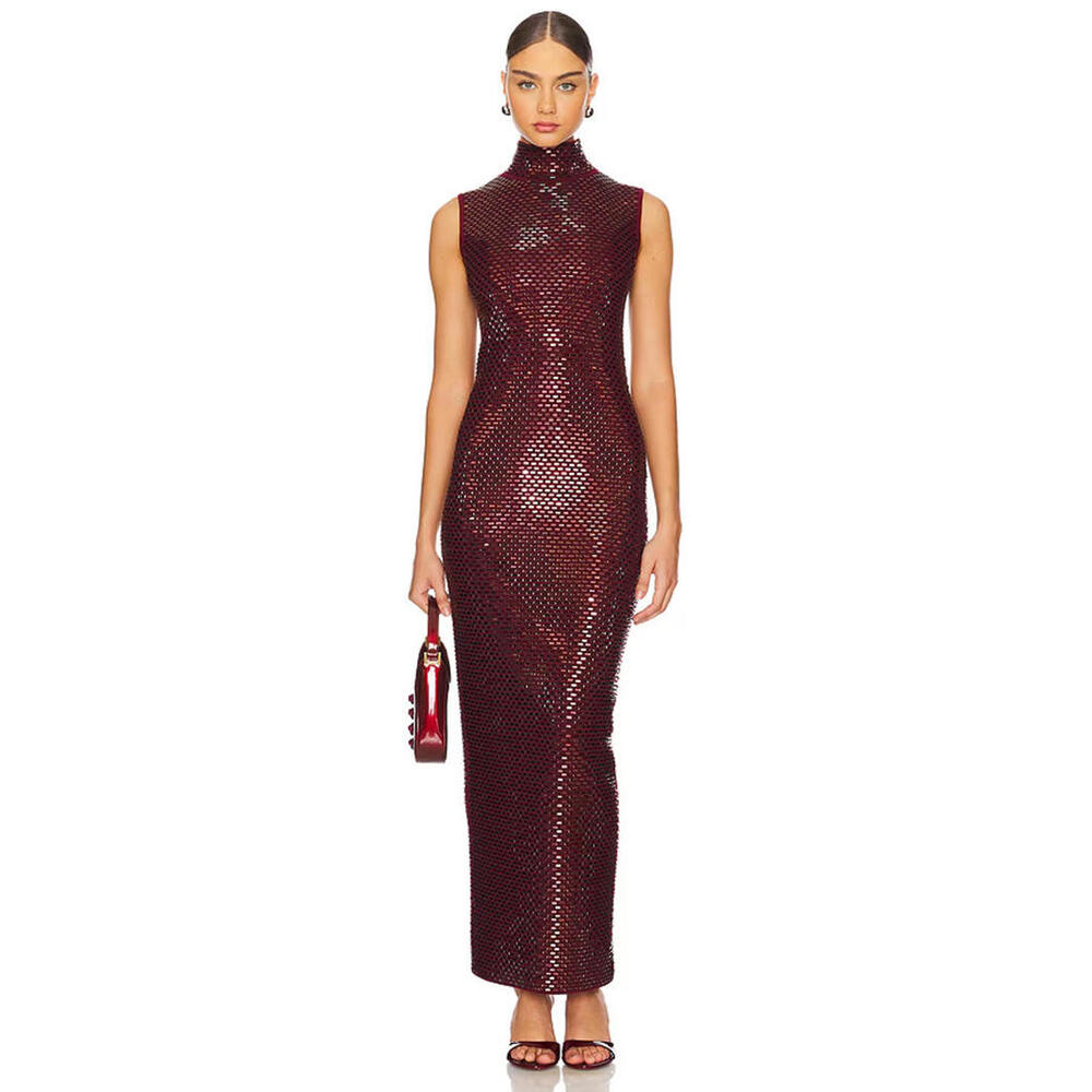 Retrofete Burgundy Sequin Maxi Dress